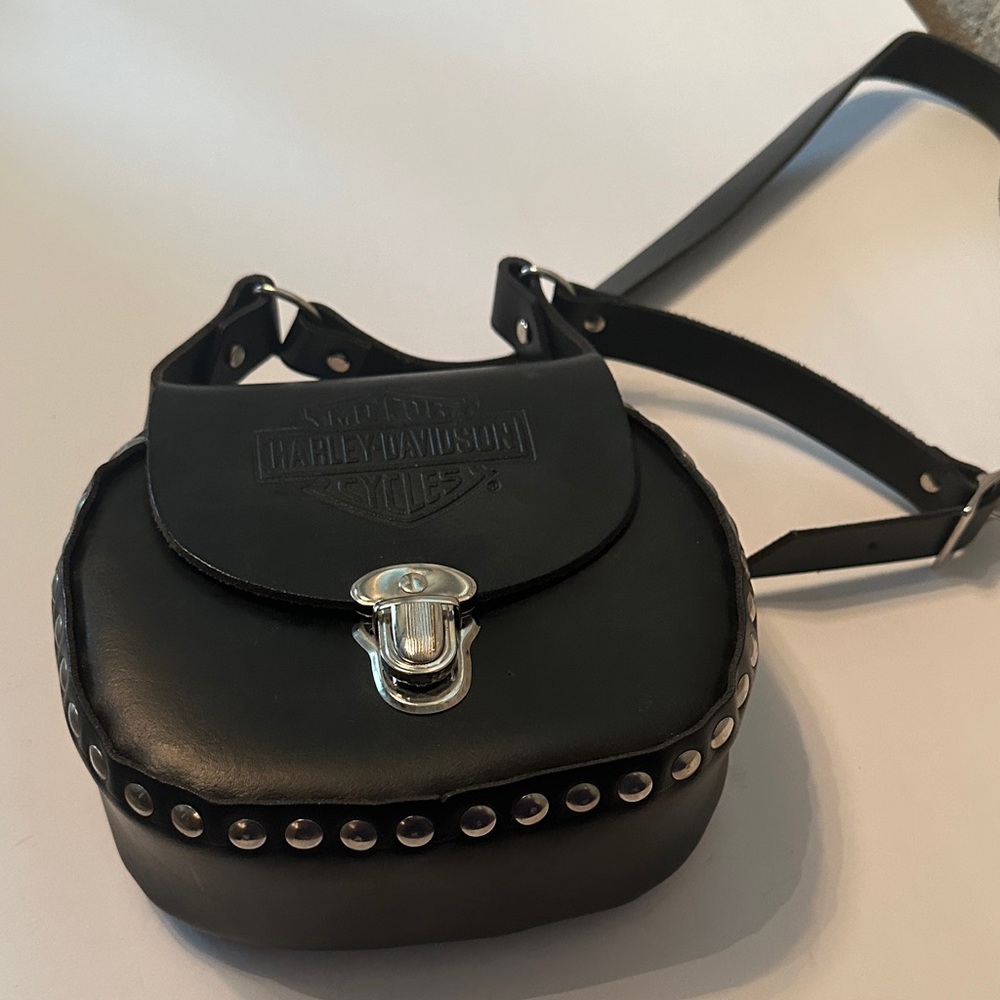 Harley-Davidson Black Leather Studded Crossbody Purse